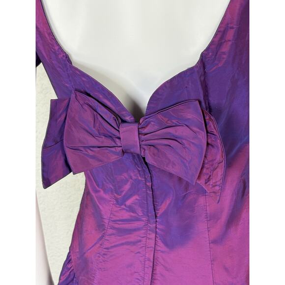 Vintage 80s Alfred Angelo Midi Dress Puff Slv Iridescent Purple Taffeta Prom S - Picture 7 of 12